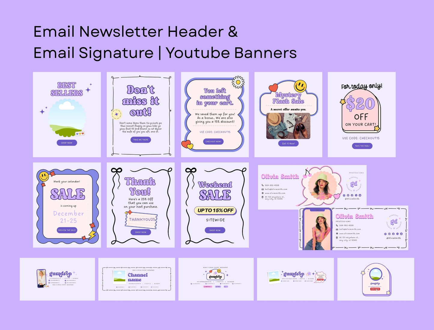 Branding Kit Cute Gumdrop Canva Templates Etsy Kit Purple Theme