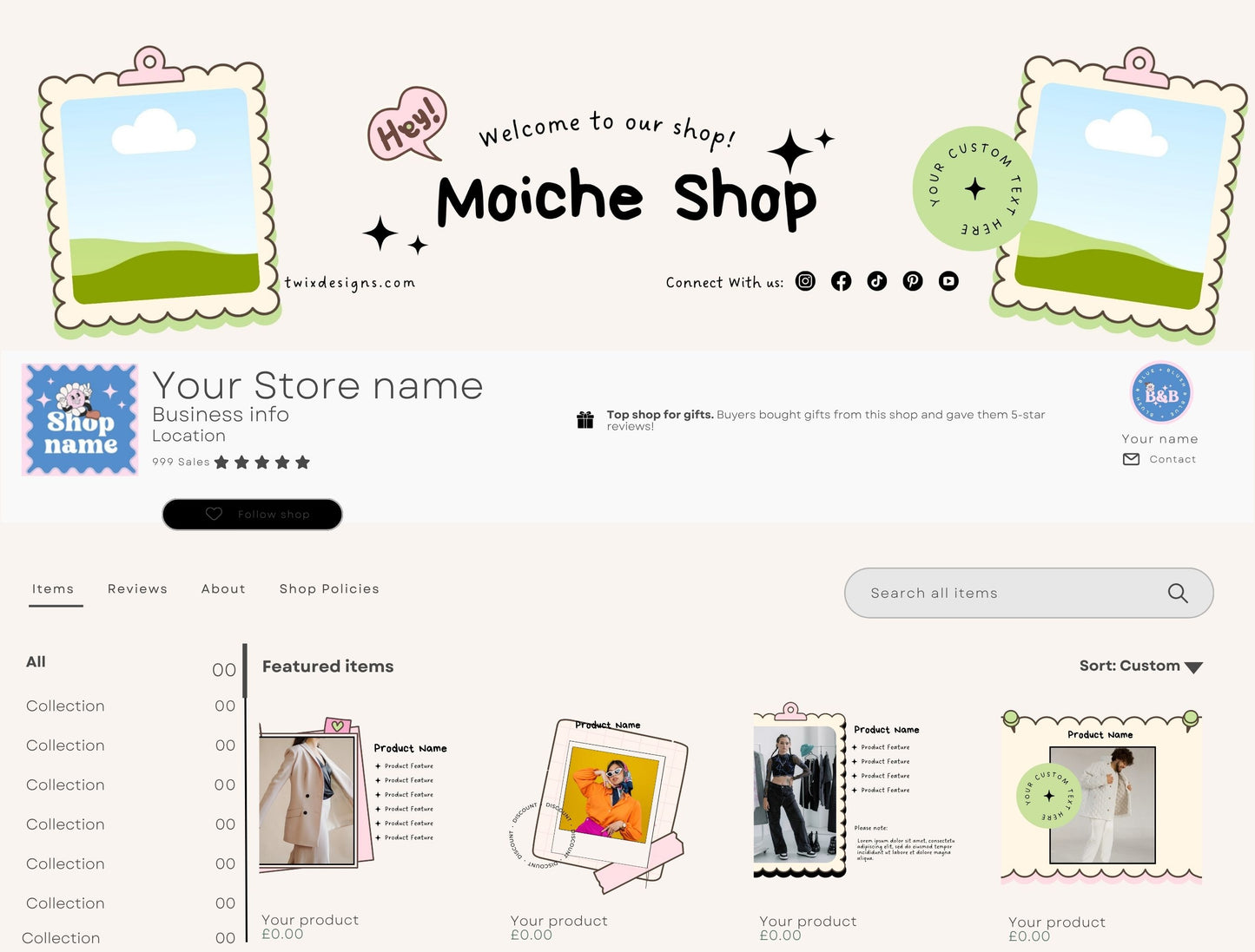 Etsy Shop Kit Mochie Bundle, Editable Canva Templates, Product Listing Photos Mockup, Etsy Seller Store Branding