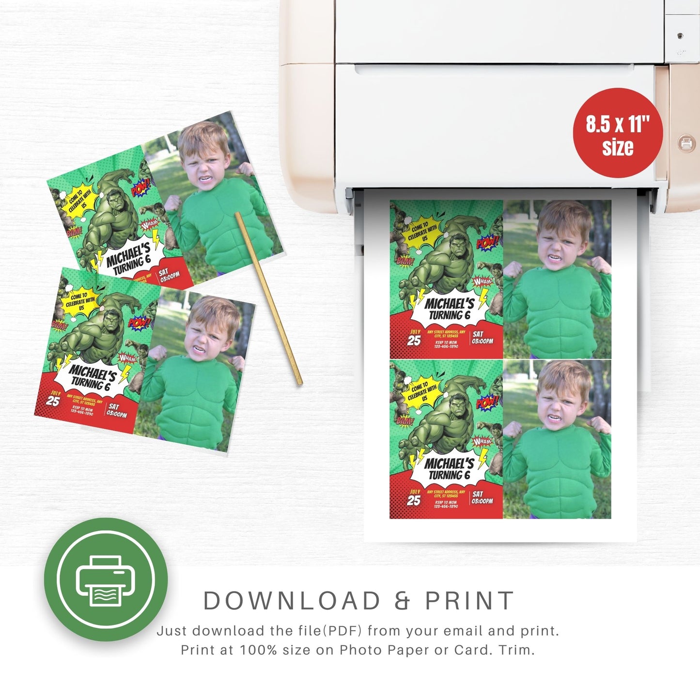 The Incredible Hulk Custom Birthday Comic Invitation with Photo