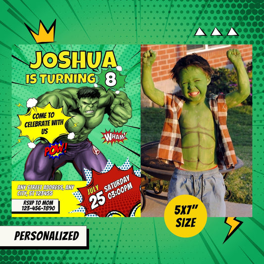 The Incredible Hulk Custom Birthday Comic Invitation with Photo