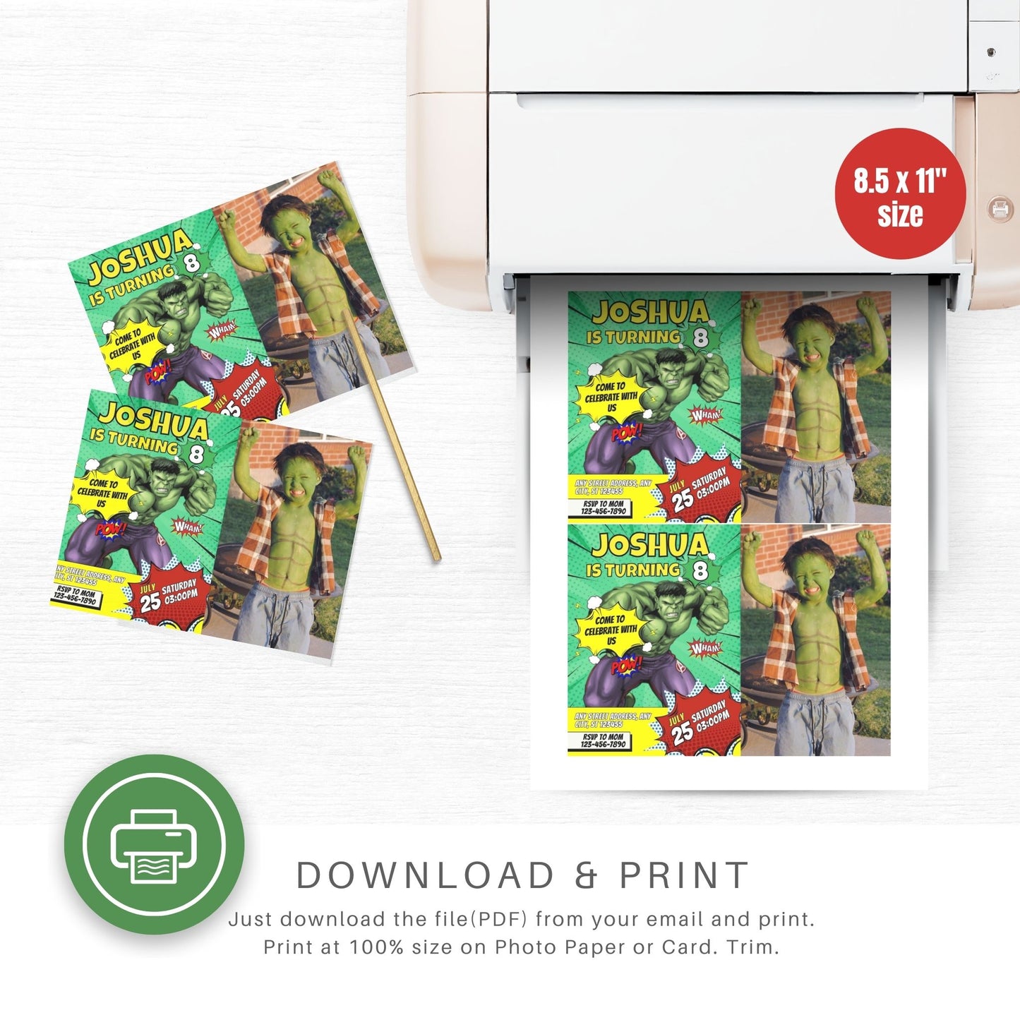 The Incredible Hulk Custom Birthday Comic Invitation with Photo