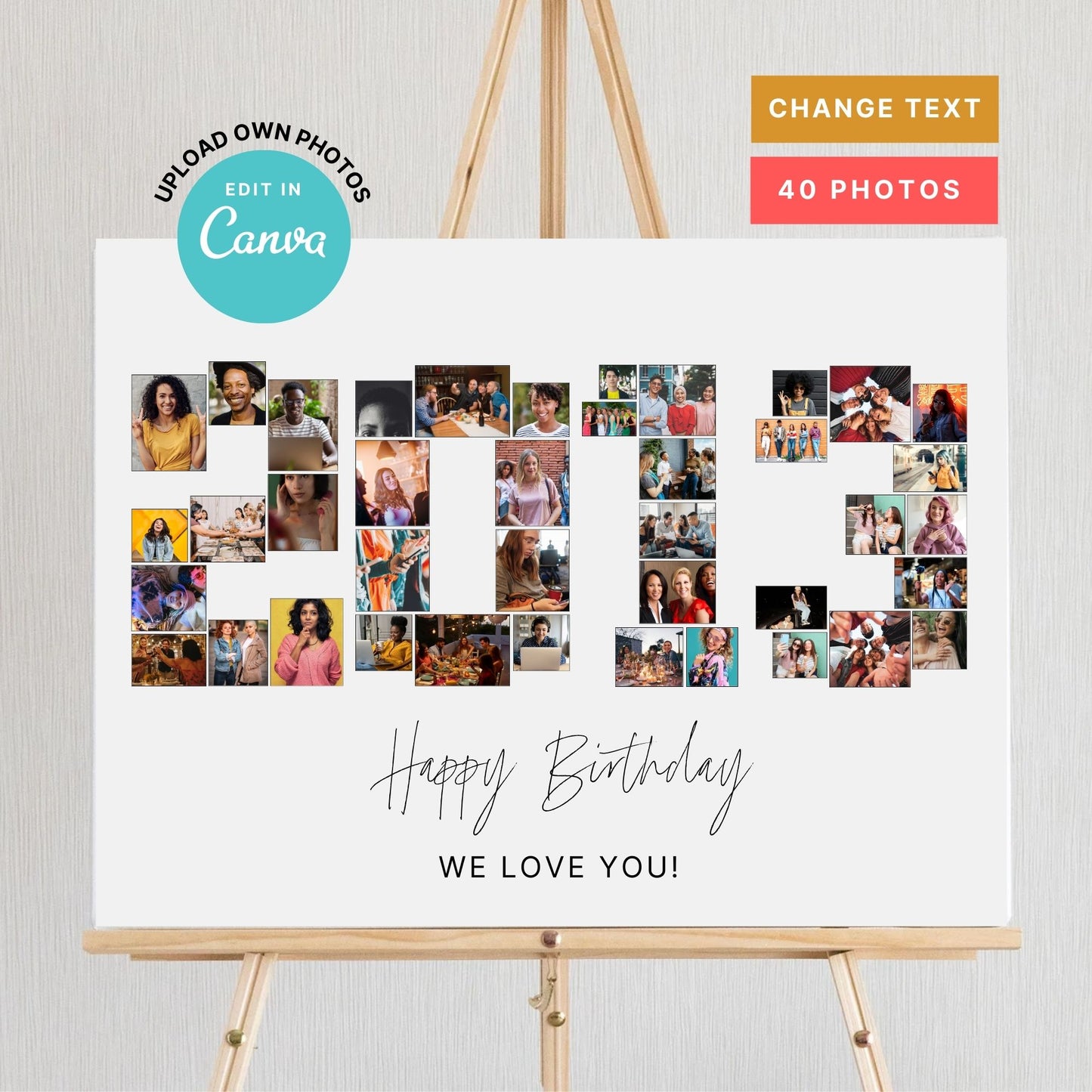 EDITABLE 2013 Photo Collage, Photo Collage Gift, Number Collage, CANVA