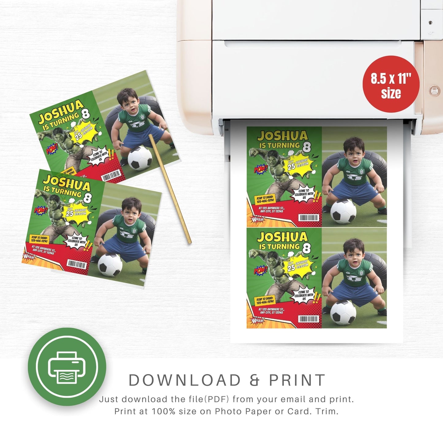 The Incredible Hulk Custom Birthday Comic Invitation with Photo