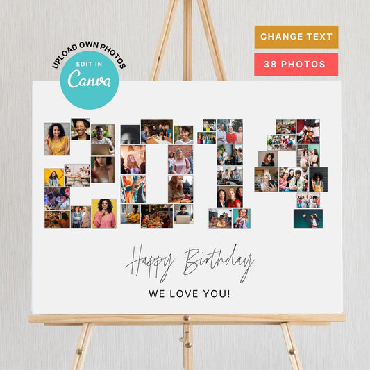 EDITABLE 2014 Photo Collage, Photo Collage Gift, Number Collage, CANVA
