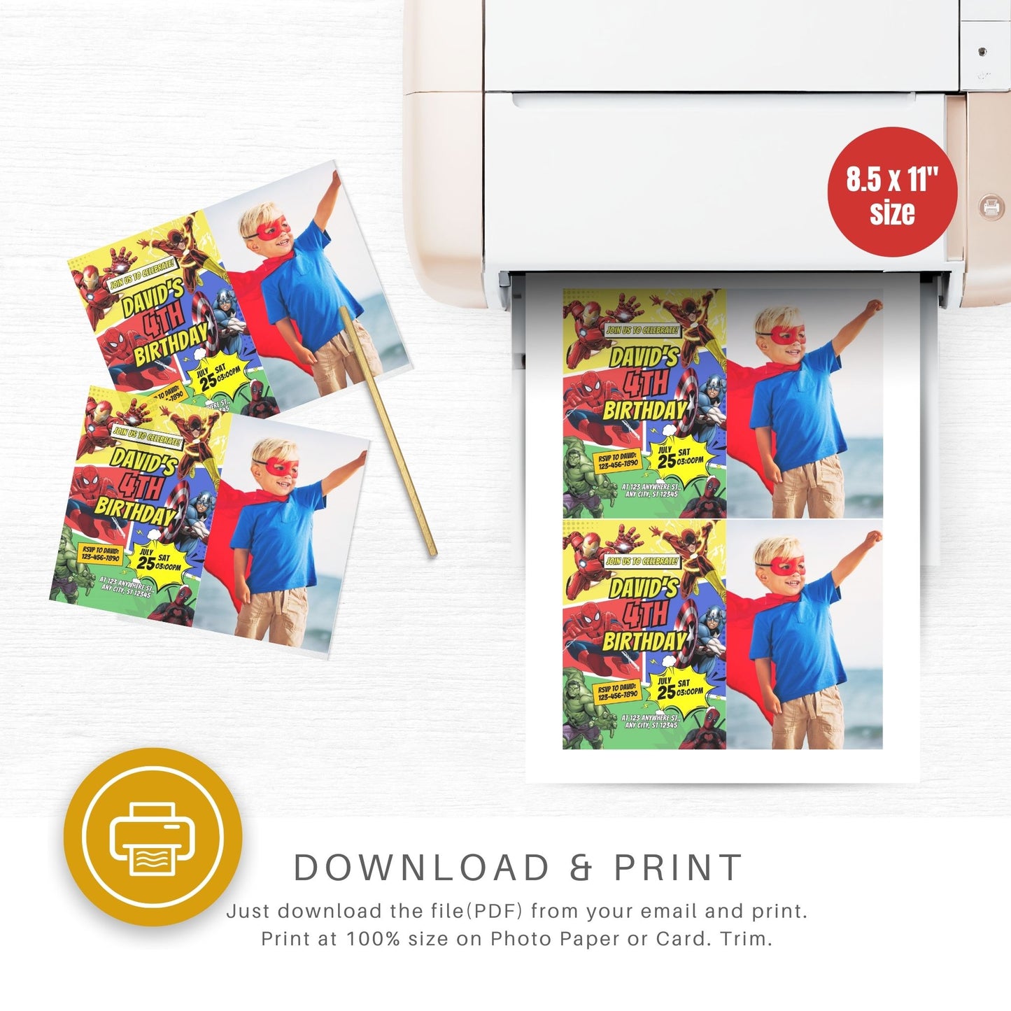 Superheroes Custom Birthday Comic Invitation with Photo