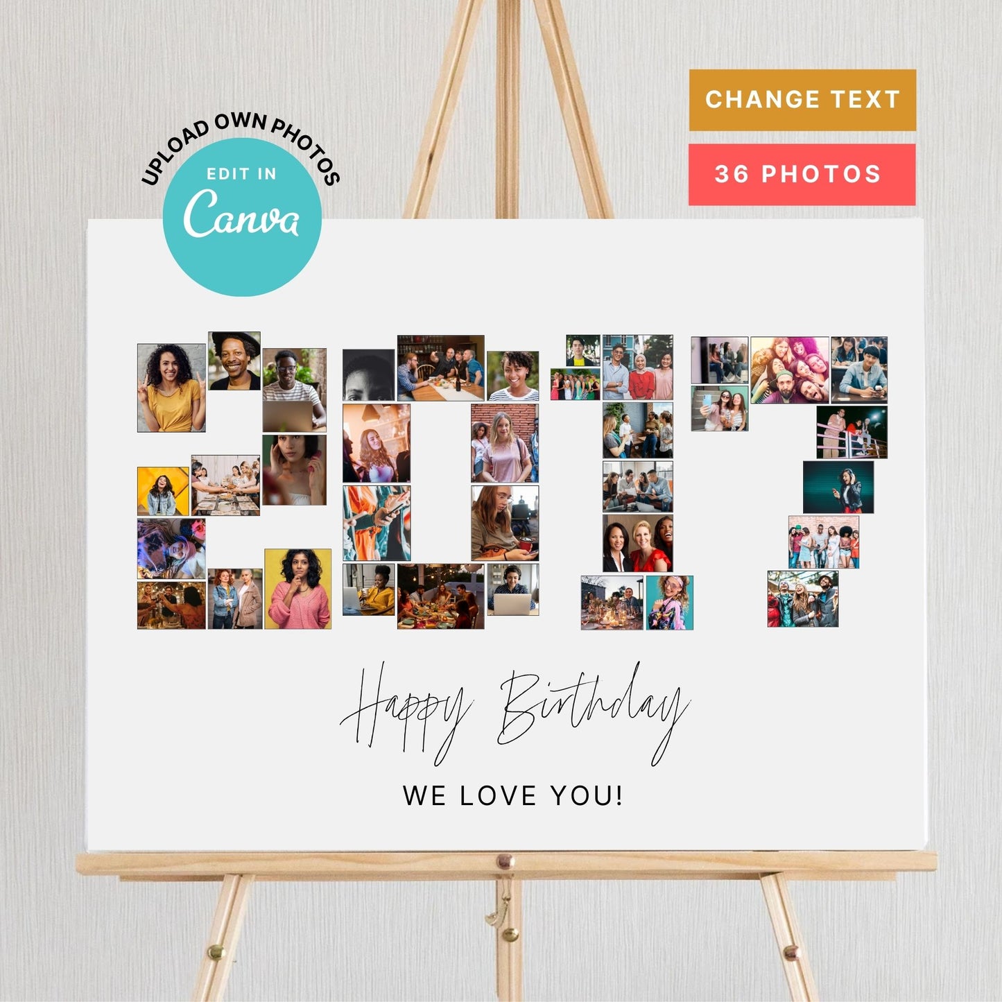 EDITABLE 2017 Photo Collage, Photo Collage Gift, Number Collage, CANVA