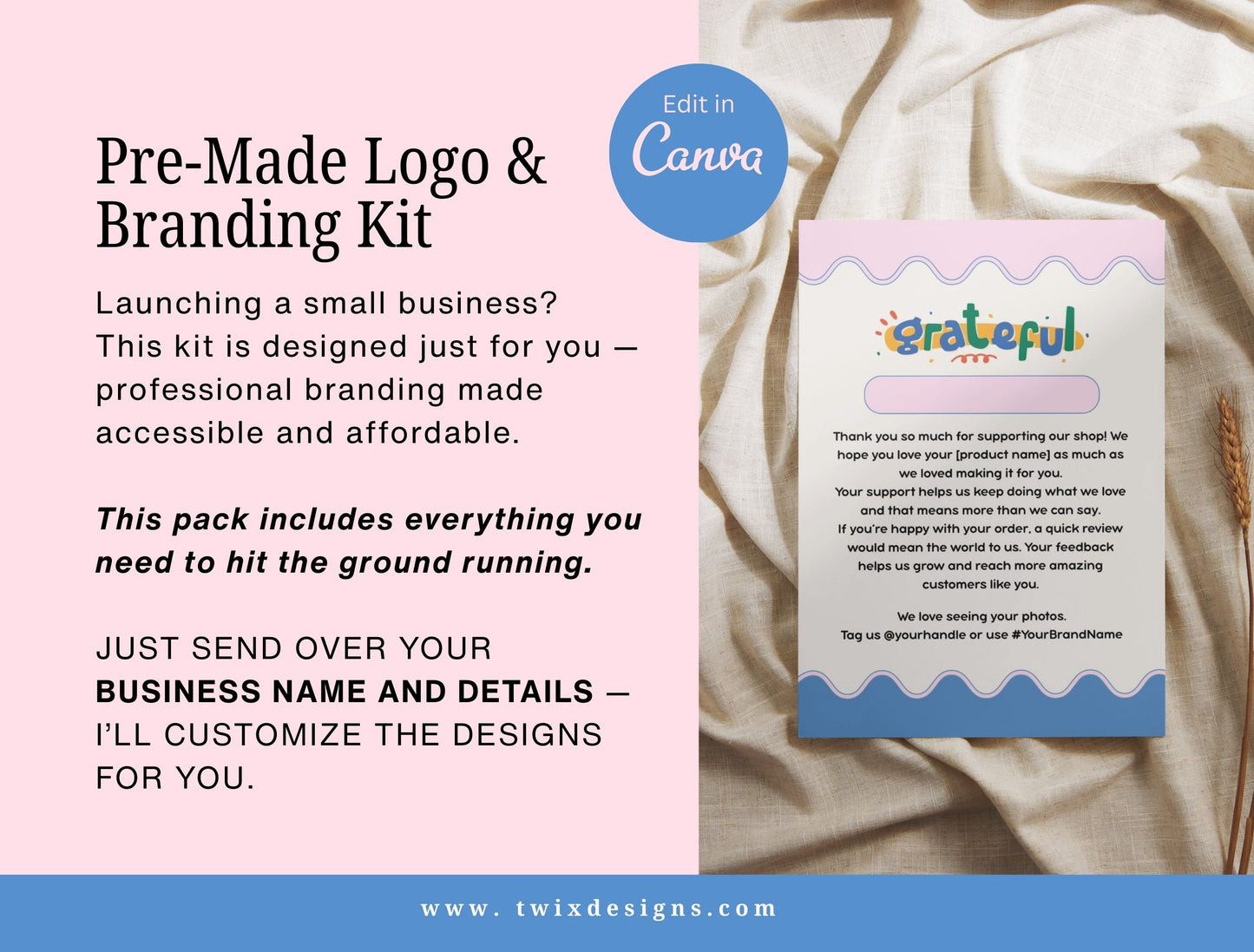 Branding Kit Blush & Blue Canva Templates Product Fashion Coach Etsy Kit Shop