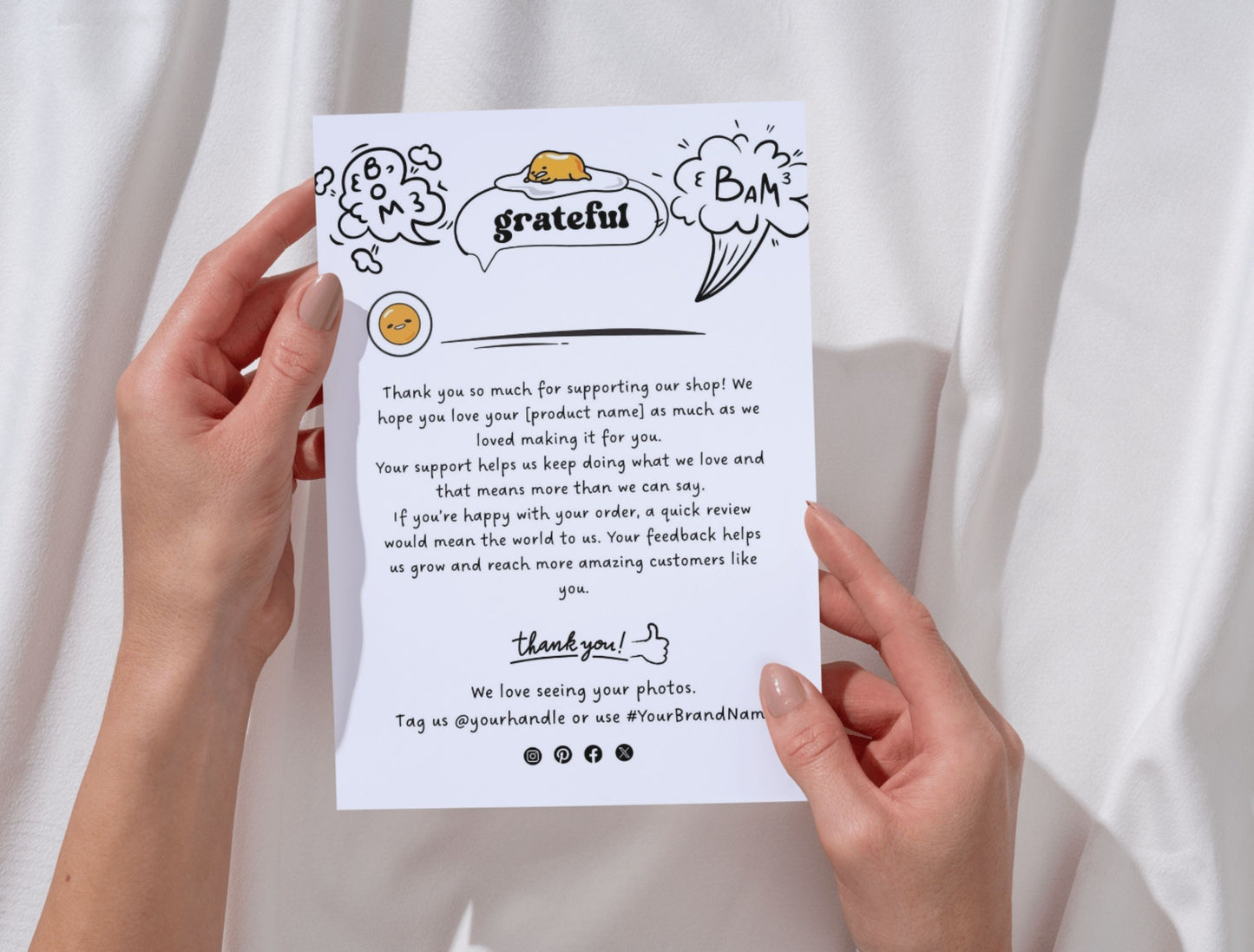 Small Business Printable Canva Templates – Thank You & Loyalty Card, Gift Certificate, QR Code Payment Gudetama Playful Fun Theme