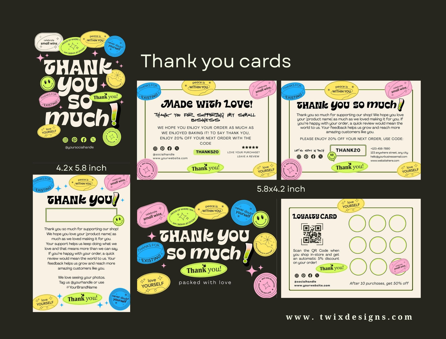 Small Business Printable Kit Canva Templates – Thank You Card, Loyalty Card, Gift Certificate, QR Code Payment Starry Theme