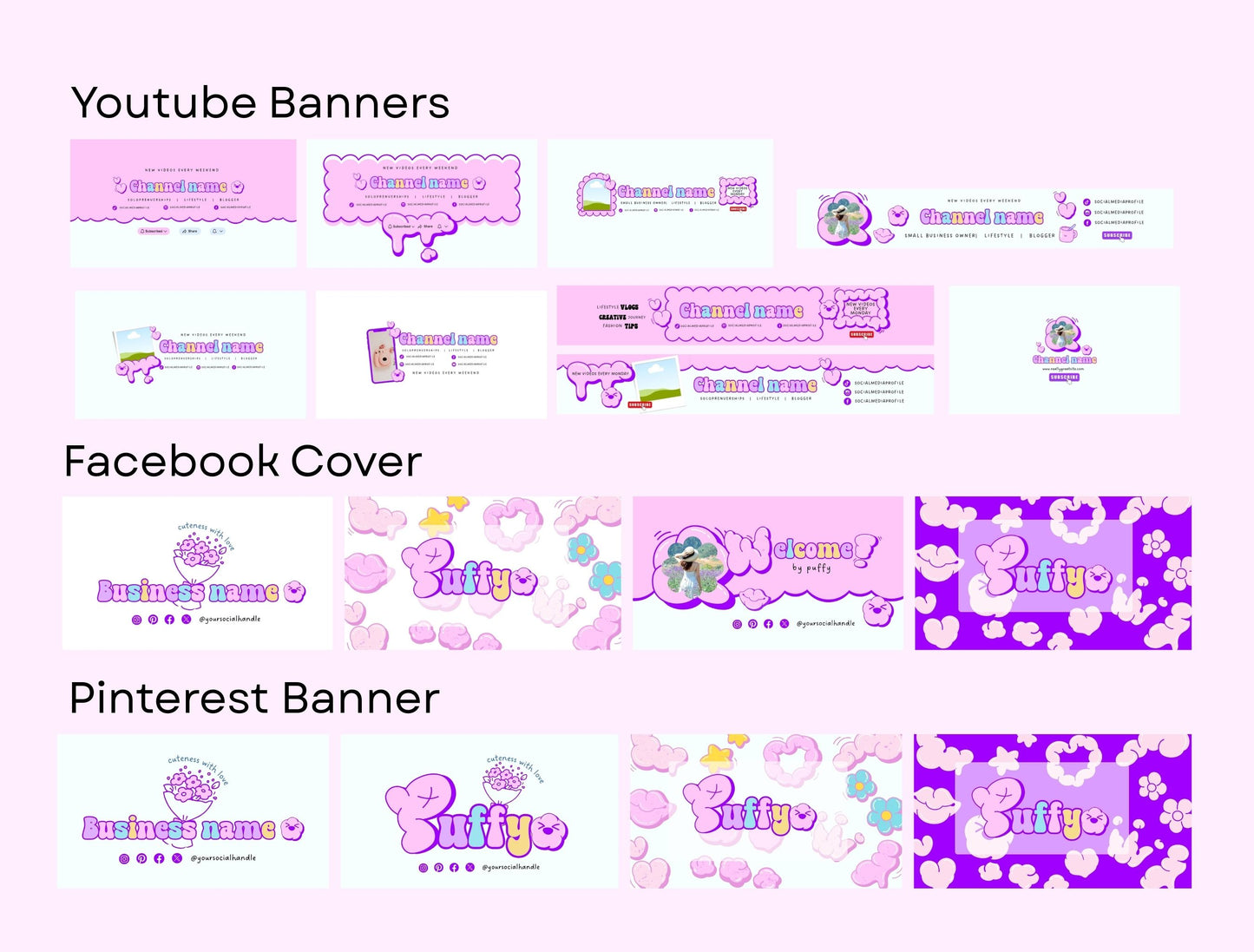 Branding Kit Puffy Canva Templates Product Fashion Coach Etsy Kit Blue Purple Theme