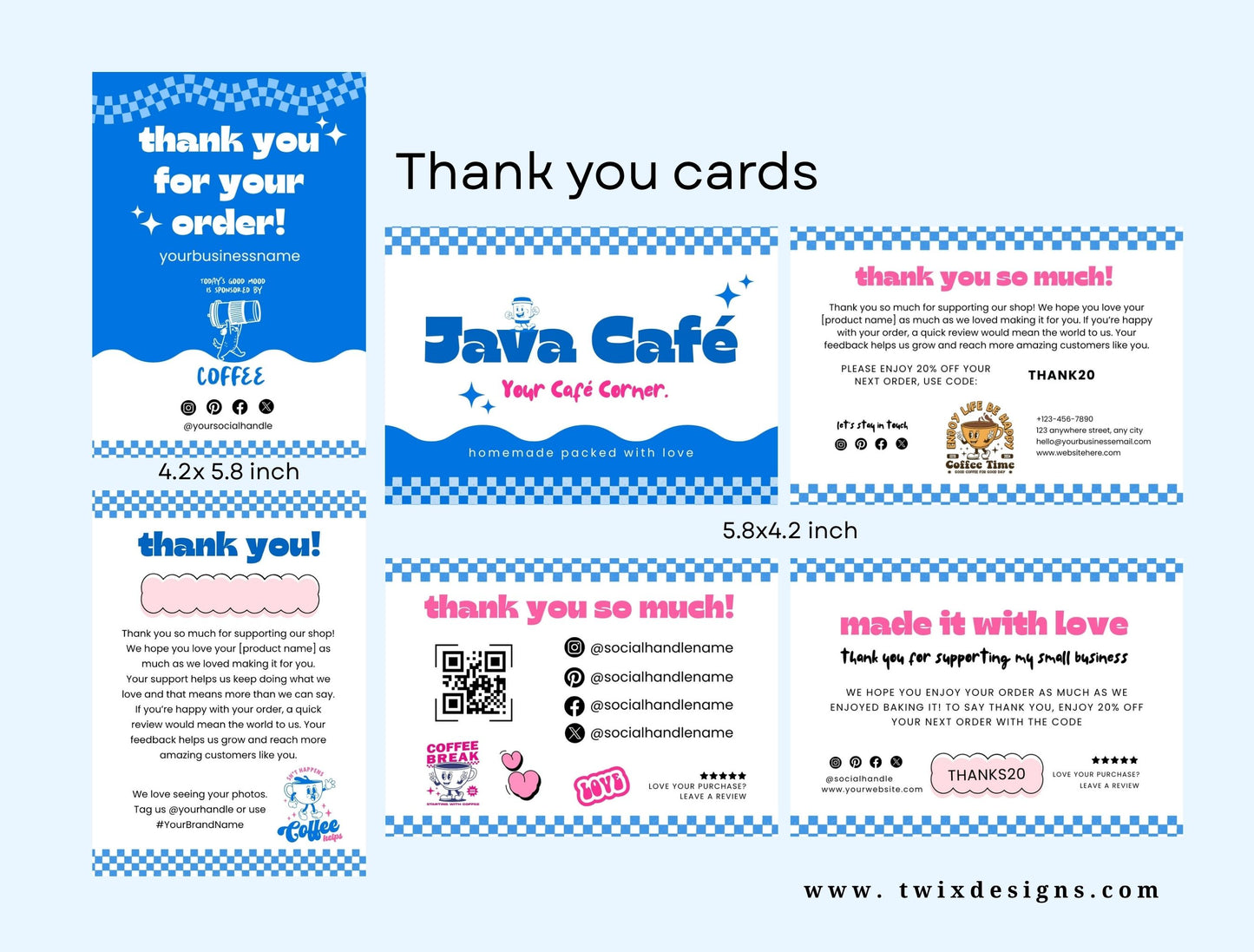 Small Business Printable Kit Canva Templates – Thank You Card, Loyalty Card, Gift Certificate, QR Code Payment JAva CafeTheme