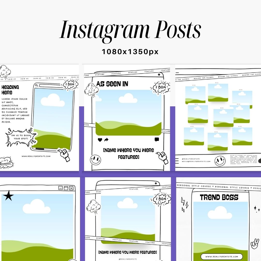 50 Comic Black White Social Media Instagram Post, Digital and Physical Product Personal Brand, Editable Canva Template