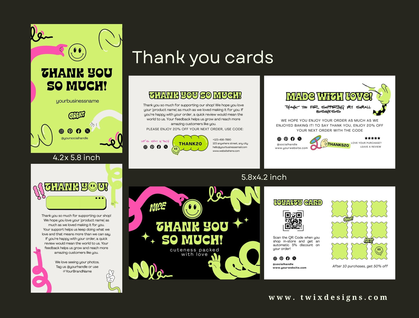 Small Business Printable Kit Canva Templates – Thank You Card, Loyalty Card, Gift Certificate, QR Code Payment NeoNoble Theme
