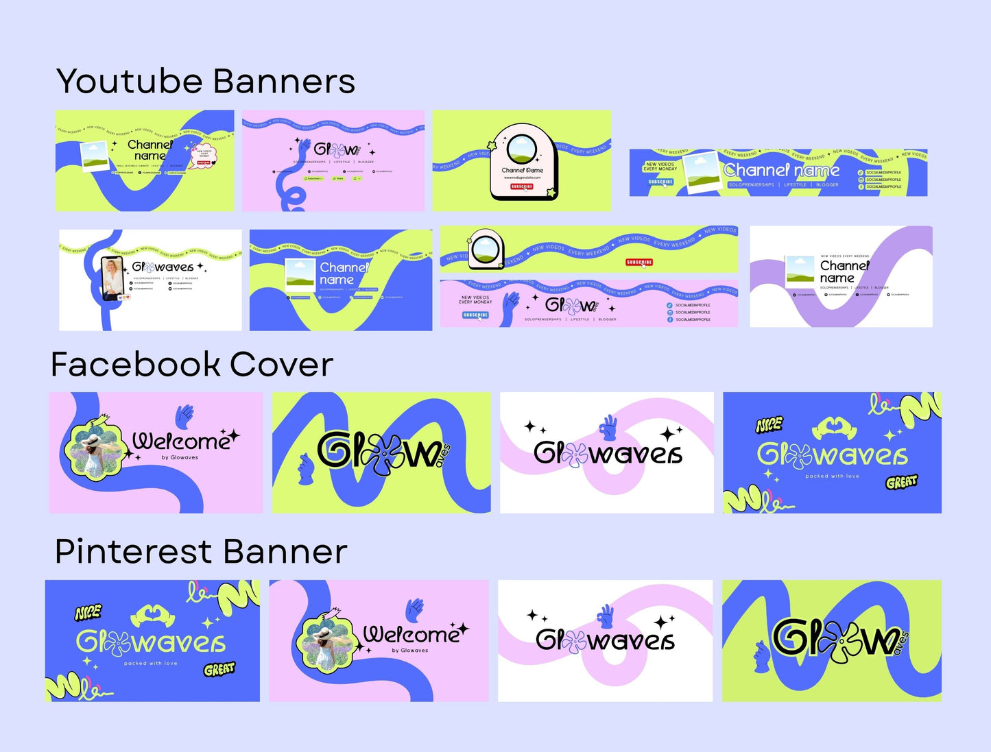 Branding Kit Glowaves Canva Templates Fashion Coach Etsy Kit Blue Green Theme