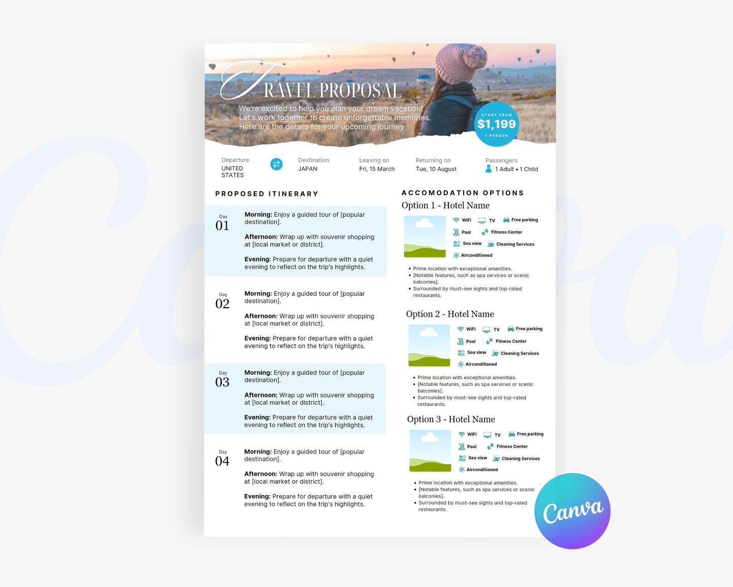 Travel Proposal Template, Travel Proposal Flyer, Editable Canva Templates 02