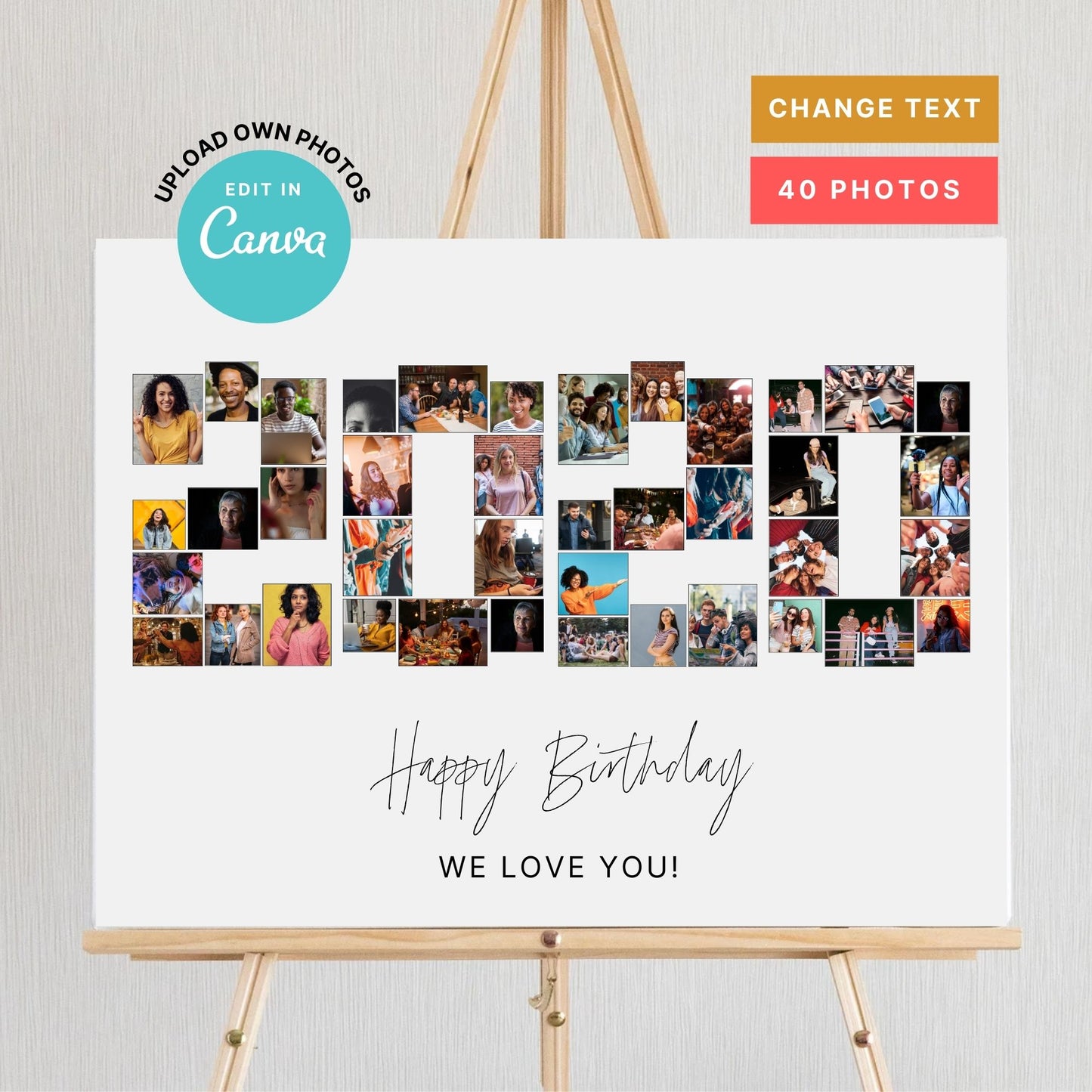 EDITABLE 2020 Photo Collage, Photo Collage Gift, Number Collage, CANVA