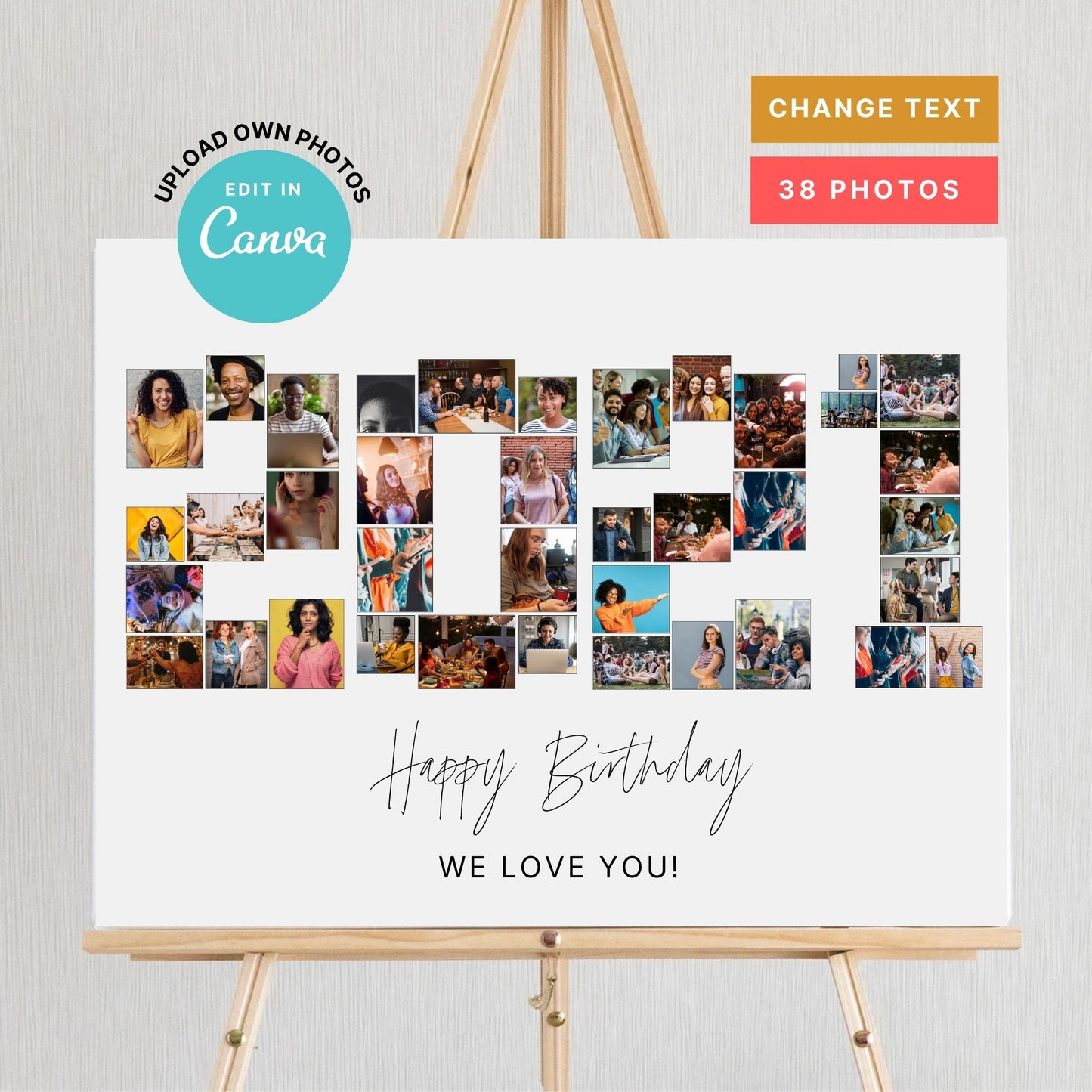 EDITABLE 2021 Photo Collage, Photo Collage Gift, Number Collage, CANVA