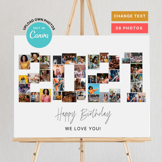 EDITABLE 2021 Photo Collage, Photo Collage Gift, Number Collage, CANVA