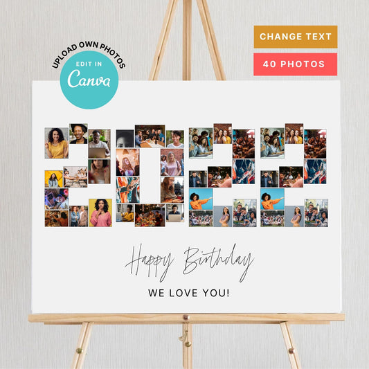 EDITABLE 2022 Photo Collage, Photo Collage Gift, Number Collage, CANVA