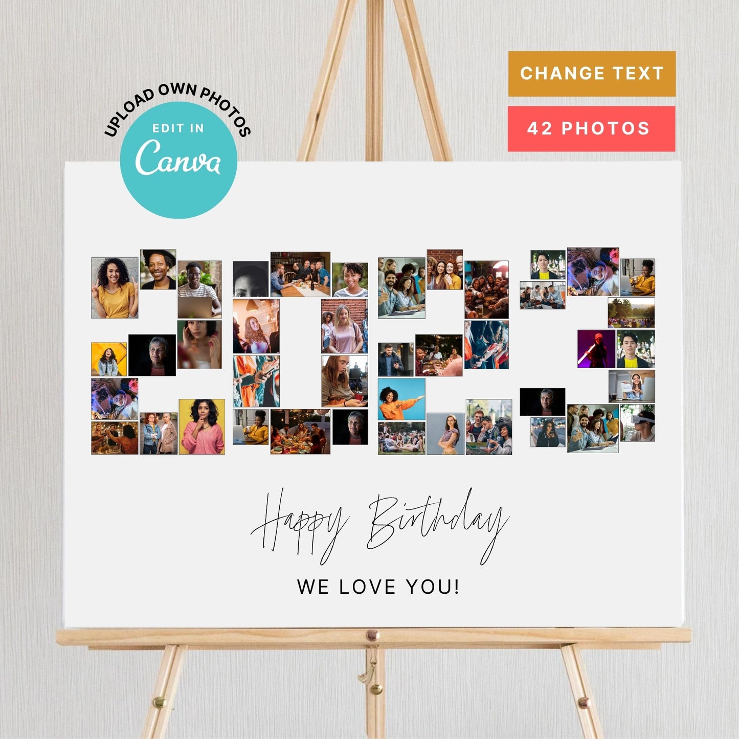 EDITABLE 2023 Photo Collage, Photo Collage Gift, Number Collage, CANVA