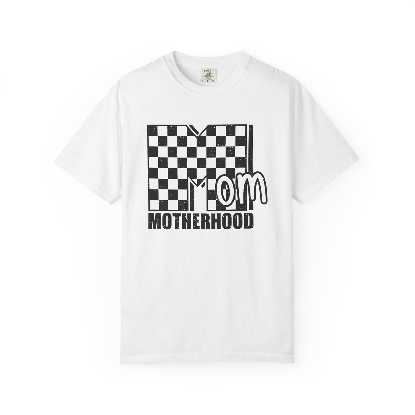 Mom Life Garment-Dyed T-shirt, Unisex Tee, Mother's Day Gift, Casual Wear, Checkerboard Pattern, Comfortable Mom Shirt