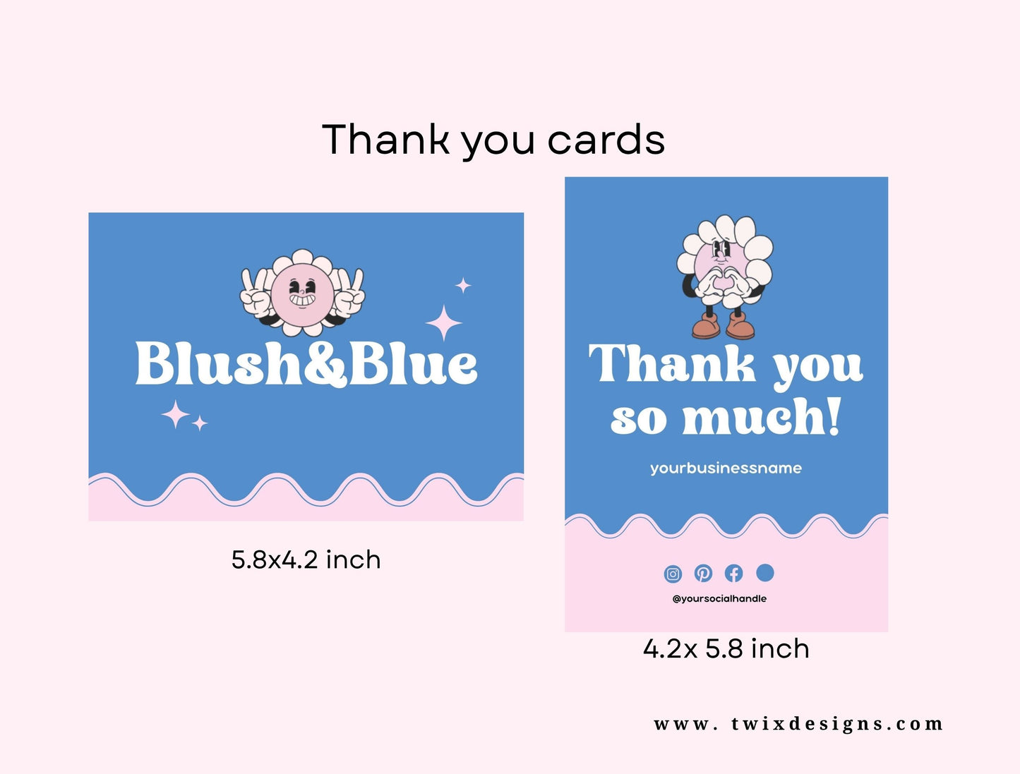 Small Business Printable Kit Canva Templates – Thank You Card, Loyalty Card, Gift Certificate, QR Code Payment Blush&Blue Theme