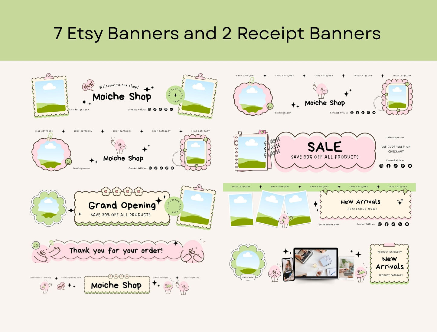 Etsy Shop Kit Mochie Bundle, Editable Canva Templates, Product Listing Photos Mockup, Etsy Seller Store Branding