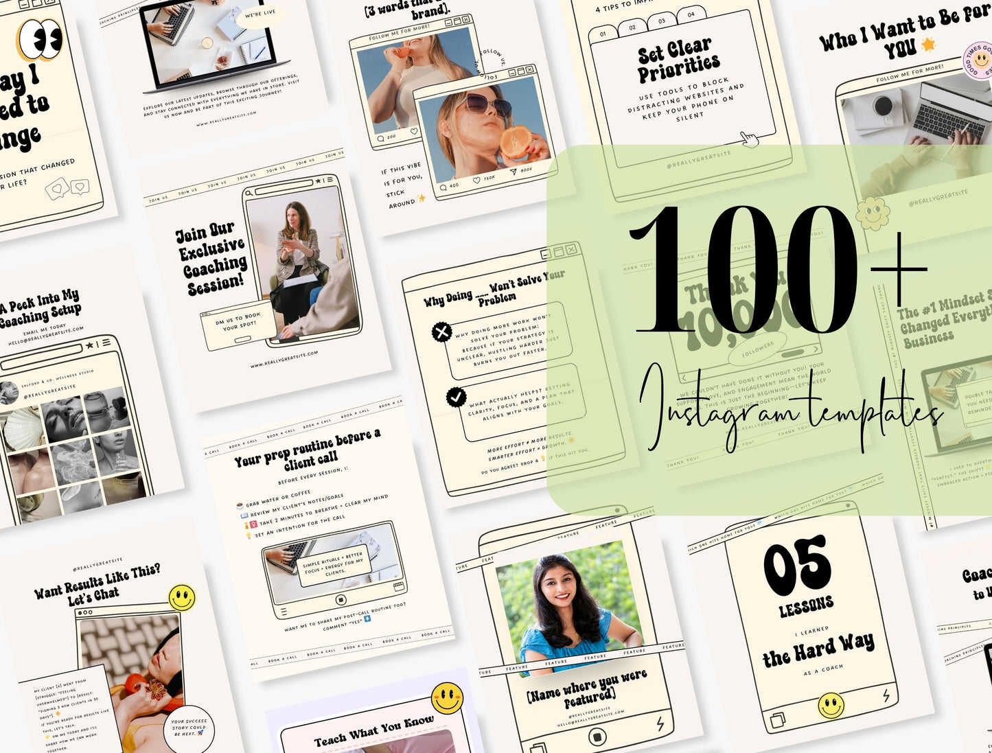 Branding Kit Retroframe Canva Templates Product Fashion Coach Etsy Kit Retro Drawn Beige Theme