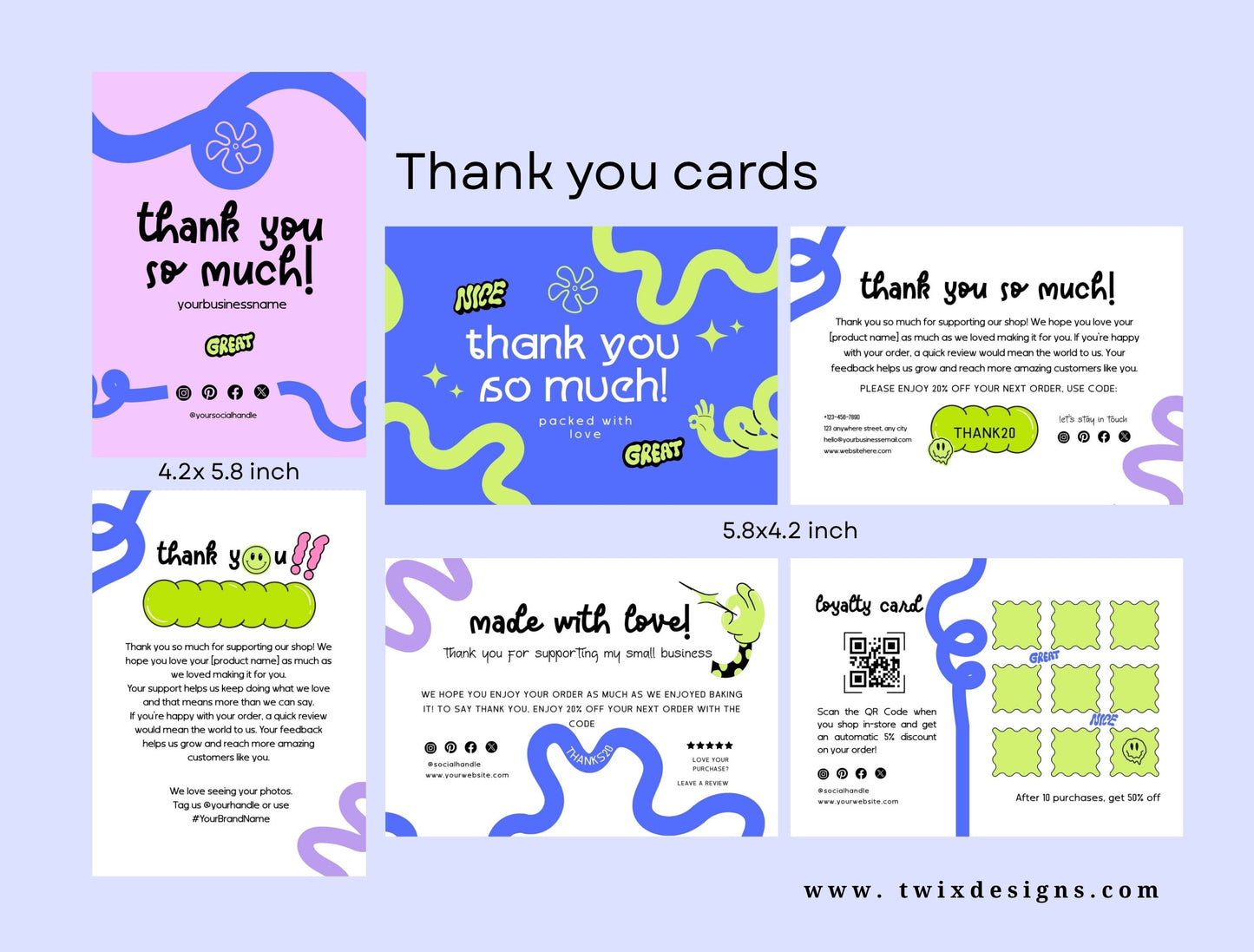 Small Business Printable Kit Canva Templates – Thank You Card, Loyalty Card, Gift Certificate, QR Code Payment Glowaves Theme