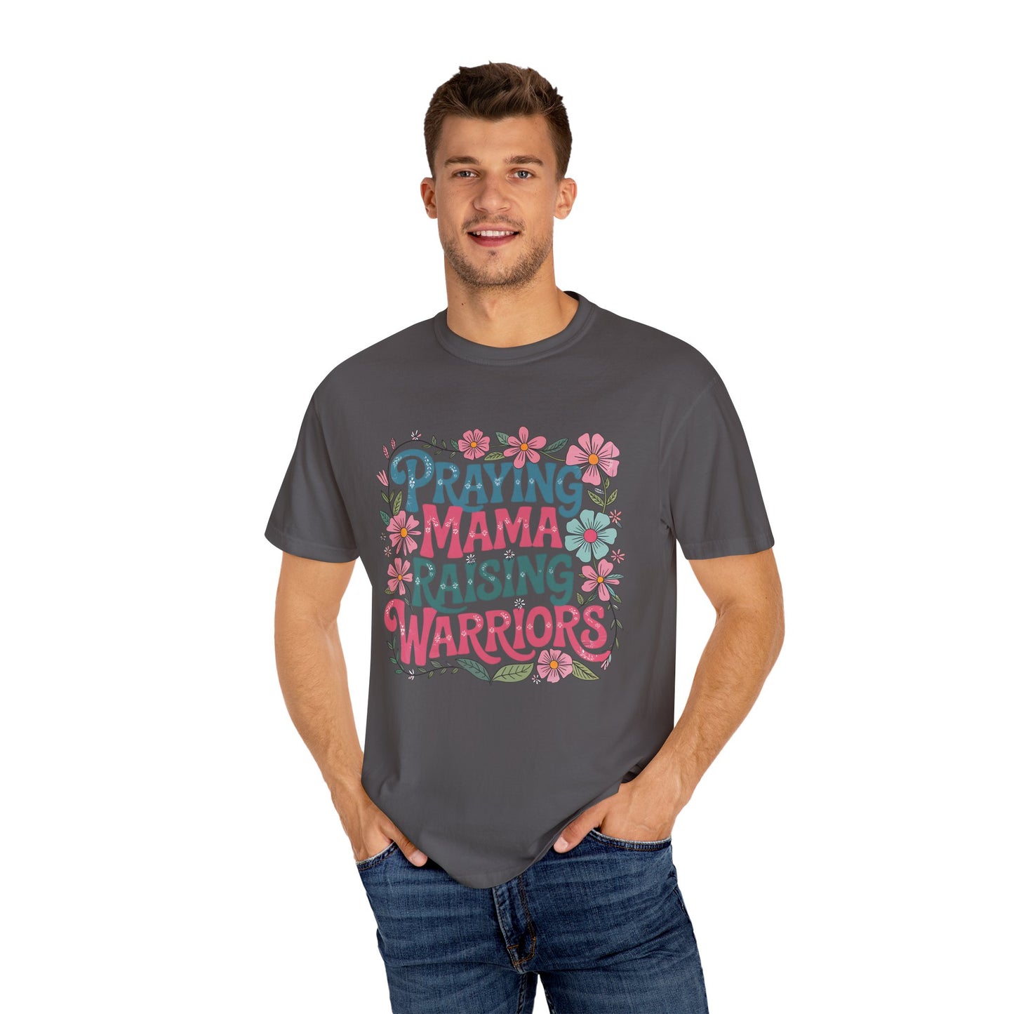 Praying mama raising warrior Unisex Garment-Dyed T-Shirt - Casual Vintage Style for Everyday Wear