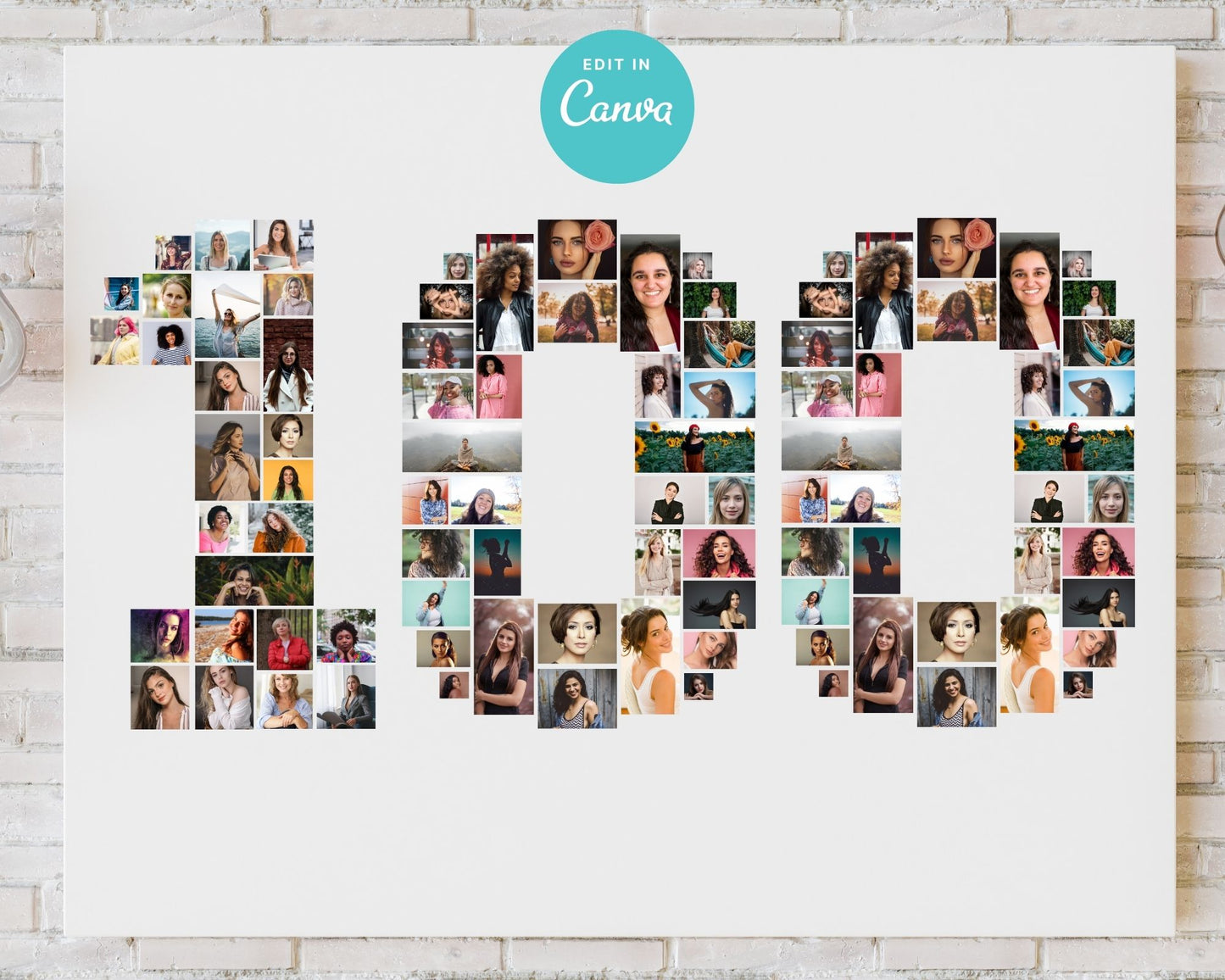 EDITABLE 100 Years Photo Collage, 101 Photos, Canva, DIGITAL