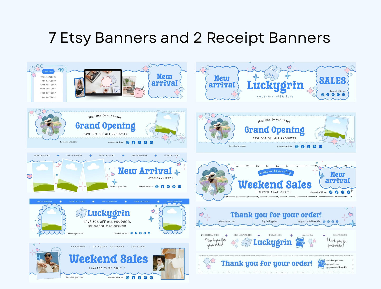 Etsy Shop Kit Luckygrin Bundle, Editable Canva Templates, Product Listing Photos Mockup, Etsy Seller Store Branding