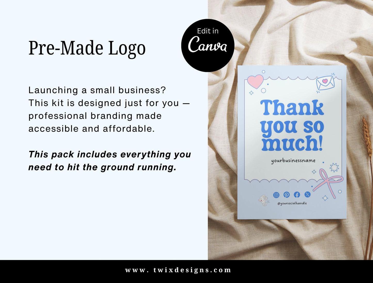Branding Kit Luckygrin Canva Templates Product Fashion Coach Etsy Kit Light Blue Theme