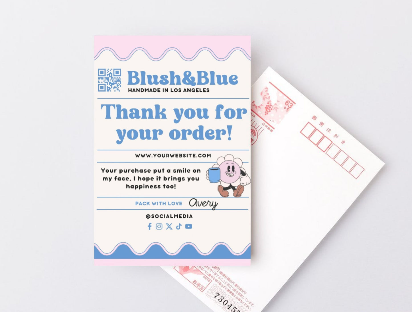 Small Business Printable Kit Canva Templates – Thank You Card, Loyalty Card, Gift Certificate, QR Code Payment Blush&Blue Theme