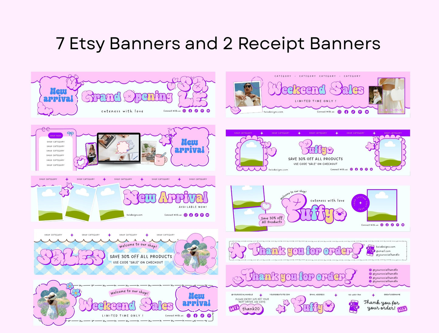 Etsy Shop Kit Puffy Bundle, Editable Canva Templates, Product Listing Photos Mockup, Etsy Seller Store Branding