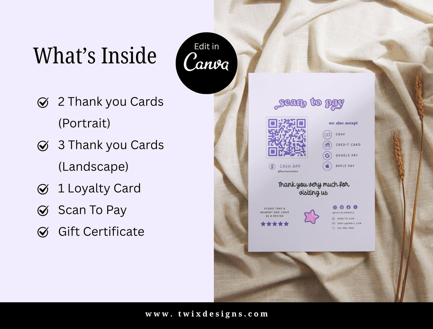 Small Business Printable Kit Canva Templates – Thank You Card, Loyalty Card, Gift Certificate, QR Code Payment Gumdrop Theme
