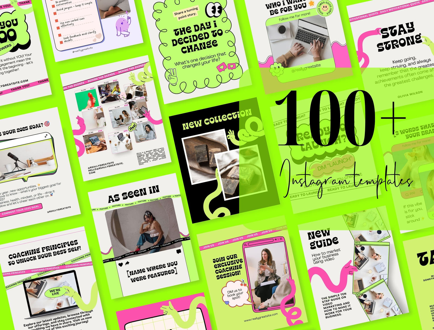 Branding Kit NeoNoble Canva Templates Product Fashion Coach Etsy Kit Black Green Theme