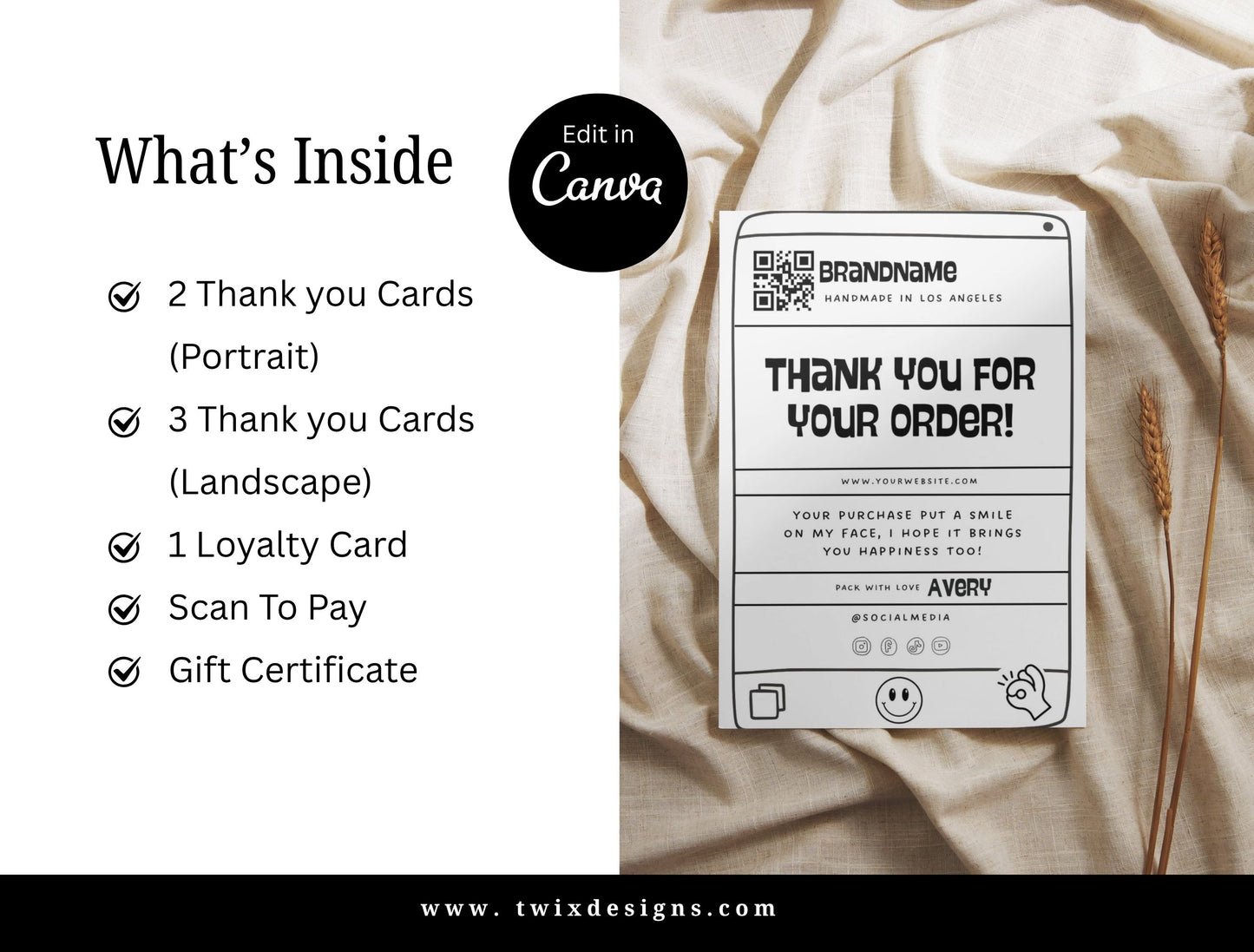 Small Business Printable Kit Canva Templates – Thank You Card, Loyalty Card, Gift Certificate, QR Code Payment toonbite Bakery Playful 2d Cafe Theme