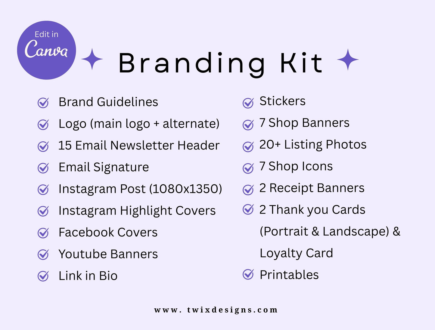 Branding Kit Cute Gumdrop Canva Templates Etsy Kit Purple Theme