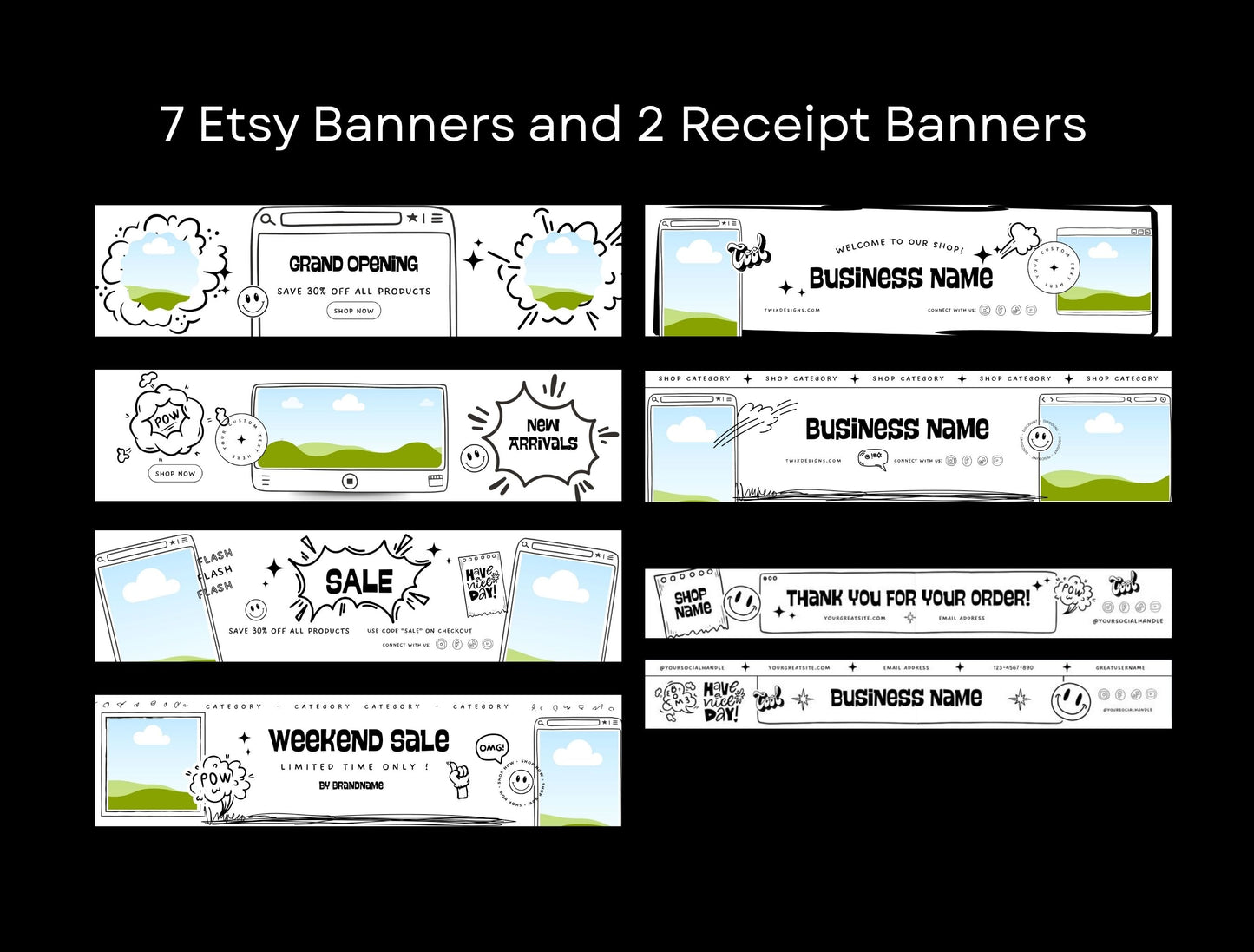 Etsy Shop Kit Comiko, Editable Canva Templates, Product Listing Photos Mockup, Etsy Seller Store Branding