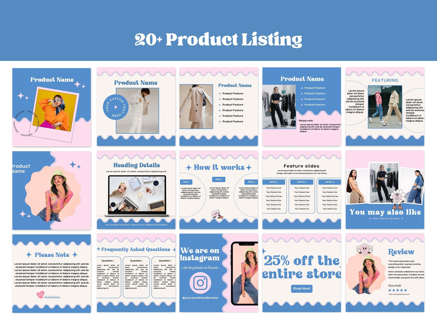 Etsy Shop Kit Blush&Blue Bundle, Editable Canva Templates, Product Listing Photos Mockup, Etsy Seller Store Branding