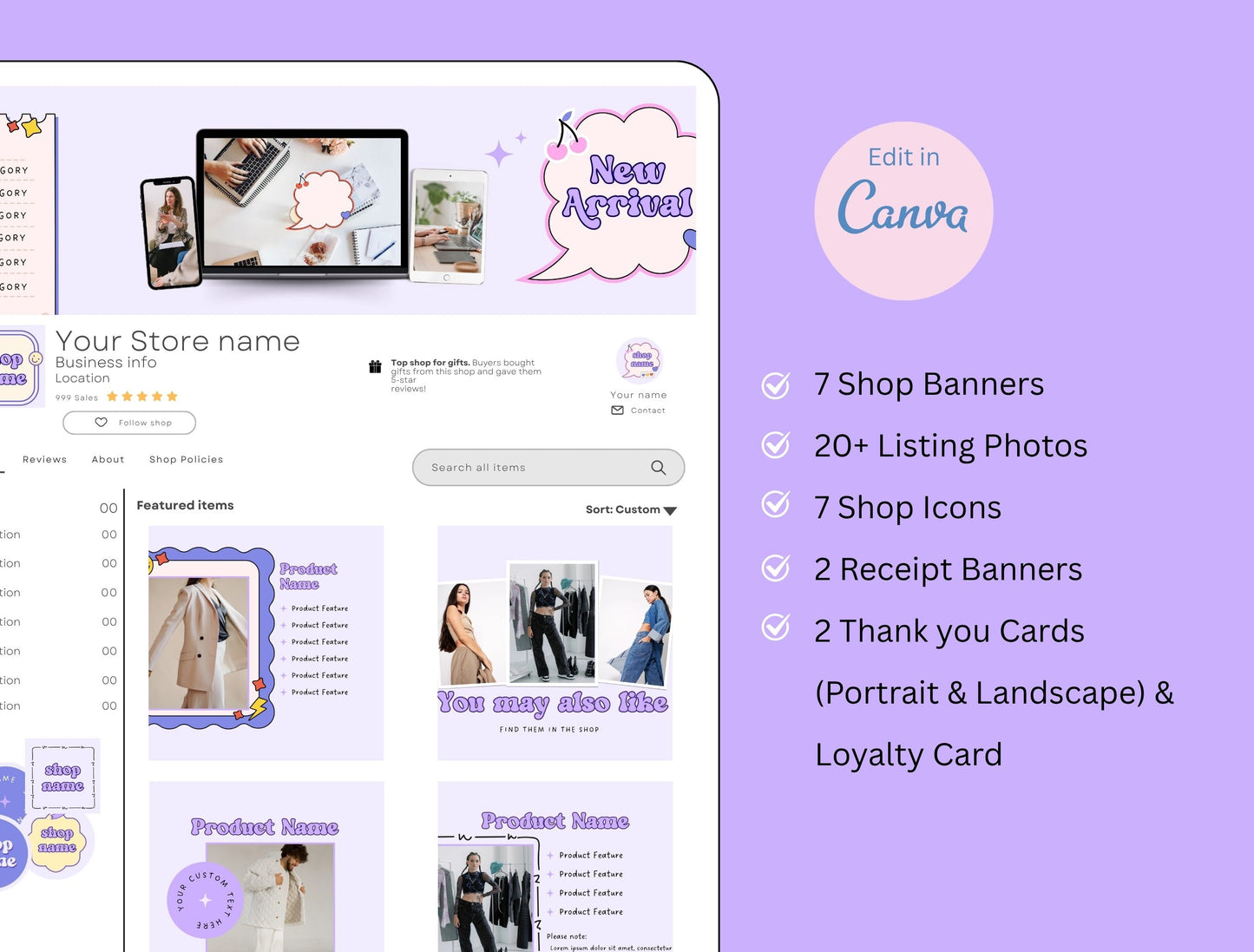 Etsy Shop Kit Gumdrop Bundle, Editable Canva Templates, Product Listing Photos Mockup, Etsy Seller Store Branding