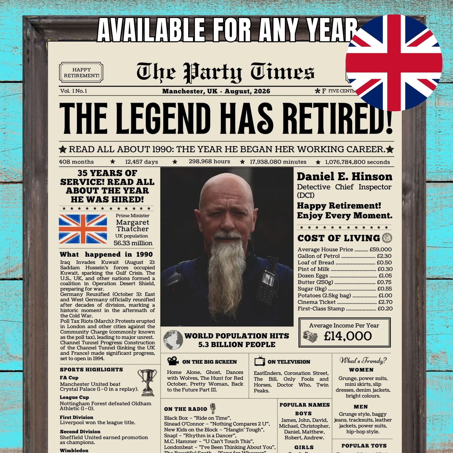 Personalized UK Retirement Celebration Poster - The Legend Has Retired - Personalized Matte Vertical Print