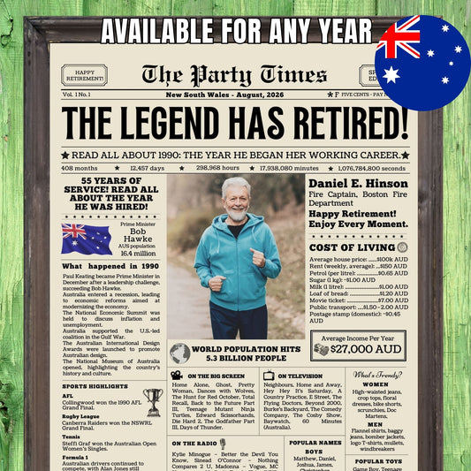 Personalized Australia Retirement Celebration Poster - The Legend Has Retired - Personalized Matte Vertical Print