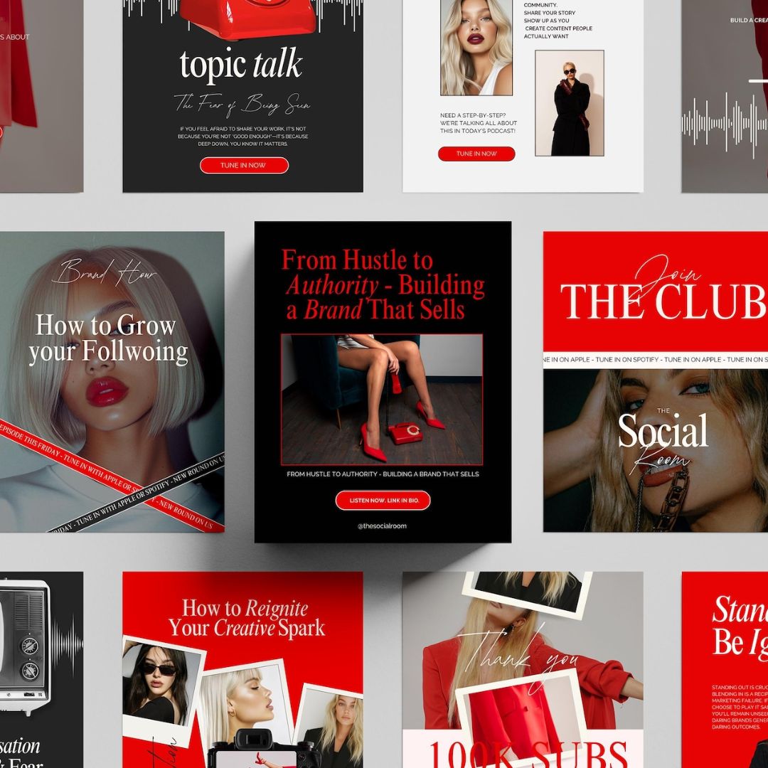 Podcast Bold Red Instagram Posts Using This Brand Style Theme