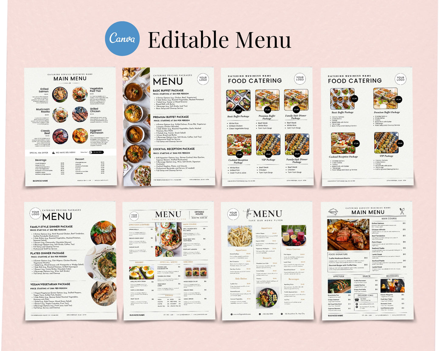 Catering Service Menu Templates, Client Intake Form, Invoice Template – Edit in Canva