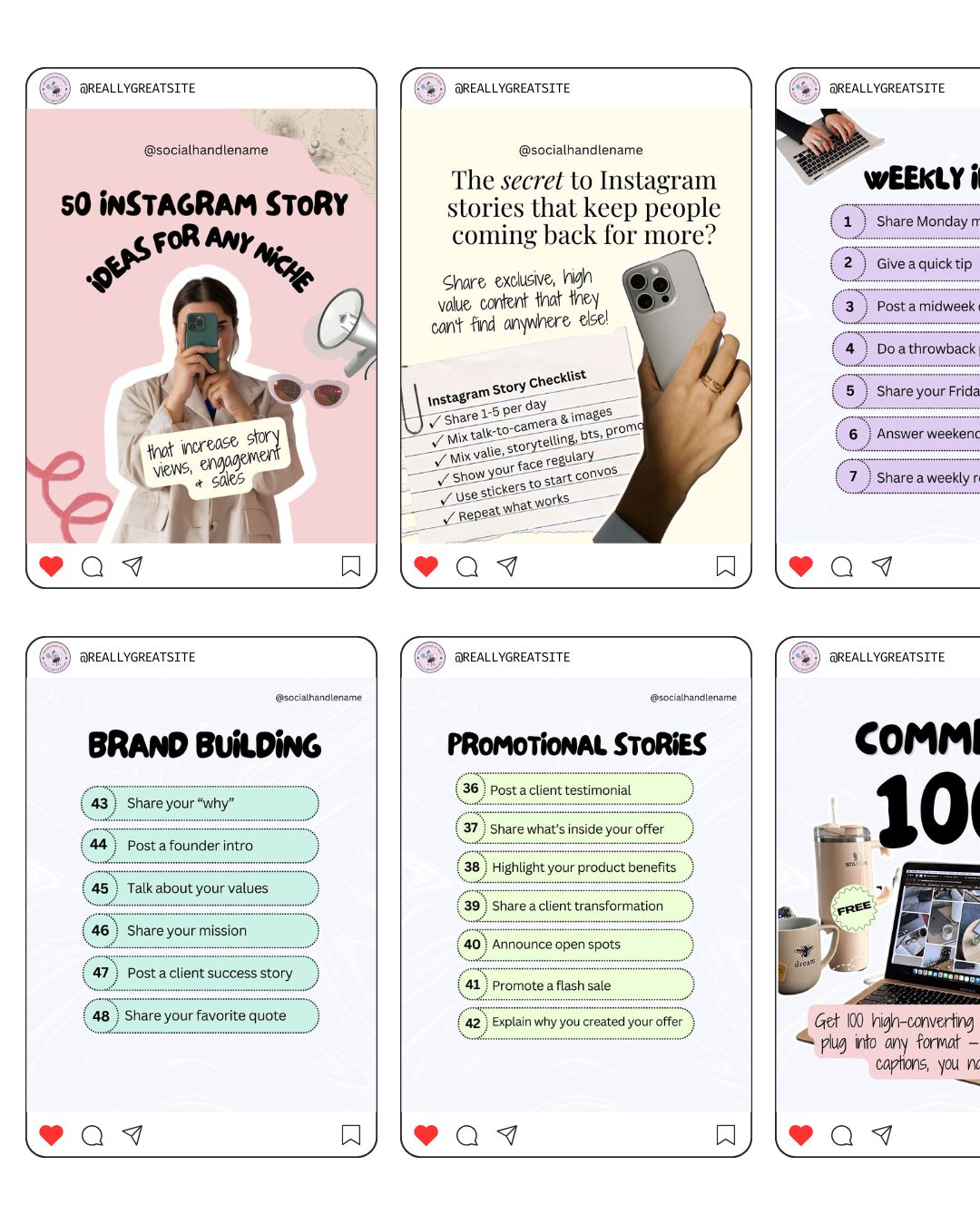 50 Ideas Carousel Kit Social Media Instagram Reels Post Editable Canva Template