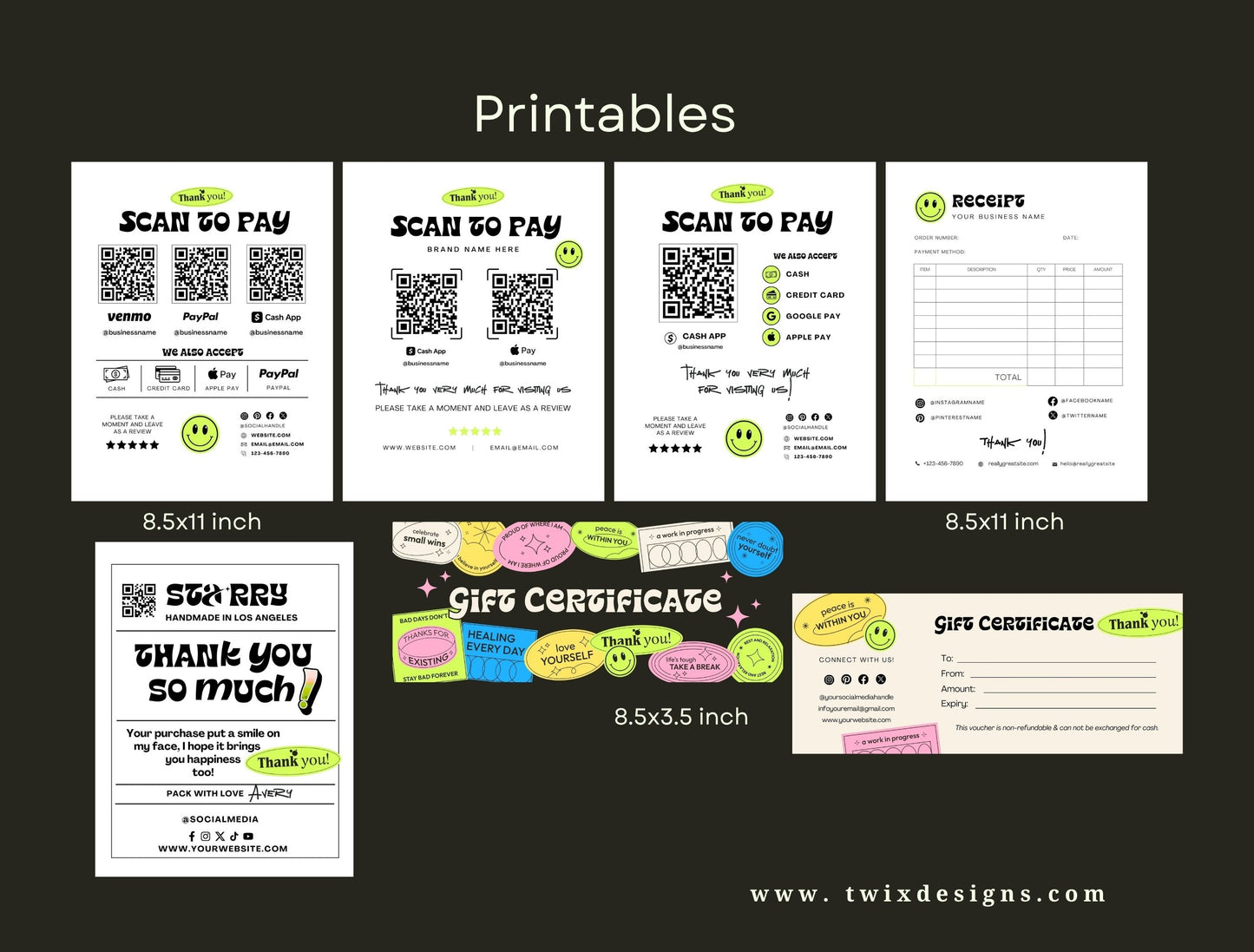 Small Business Printable Kit Canva Templates – Thank You Card, Loyalty Card, Gift Certificate, QR Code Payment Starry Theme