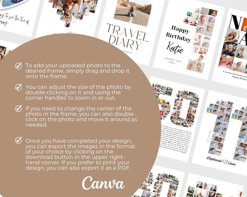 EDITABLE 98 Years Photo Collage, 94 Photos, Canva, DIGITAL