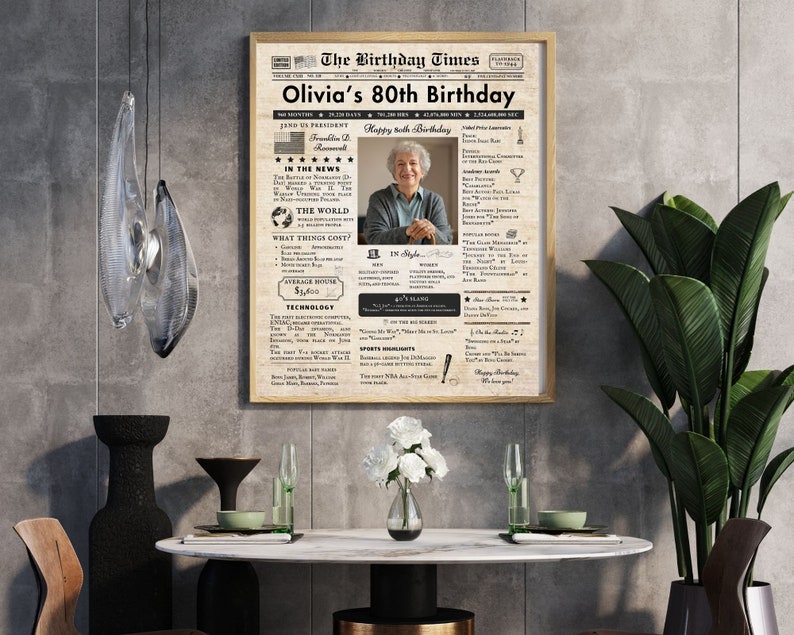 71st Birthday Vintage Brown Newspaper, EDITABLE Birthday Posters, Printable Newspaper Birthday Gifts, Canva